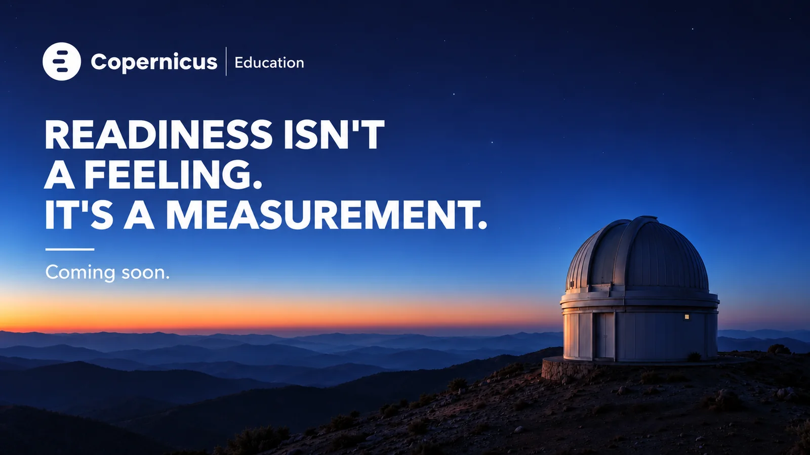 An observatory overlooking mountains at twilight.